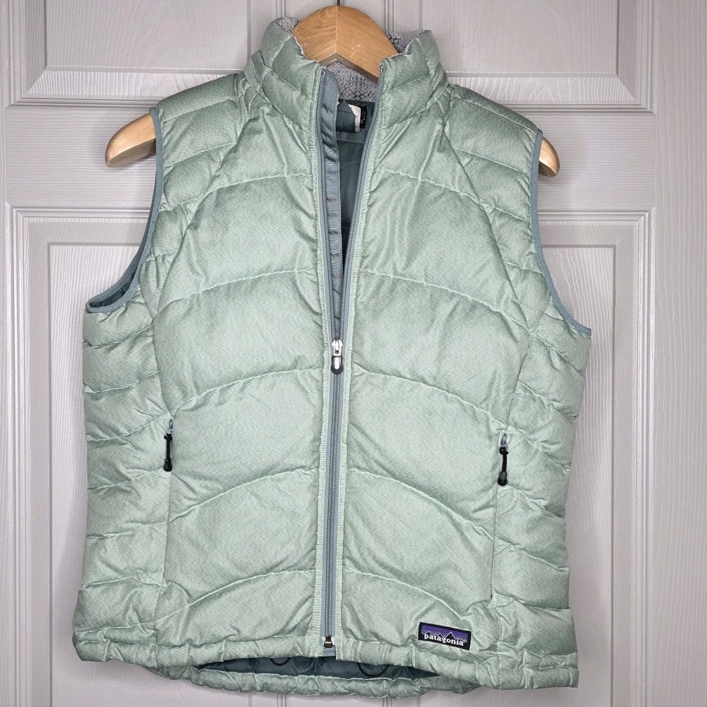 Patagonia Down Vest Womens Large Green Outdoor Hiking Sleeveless Puffer *Read*